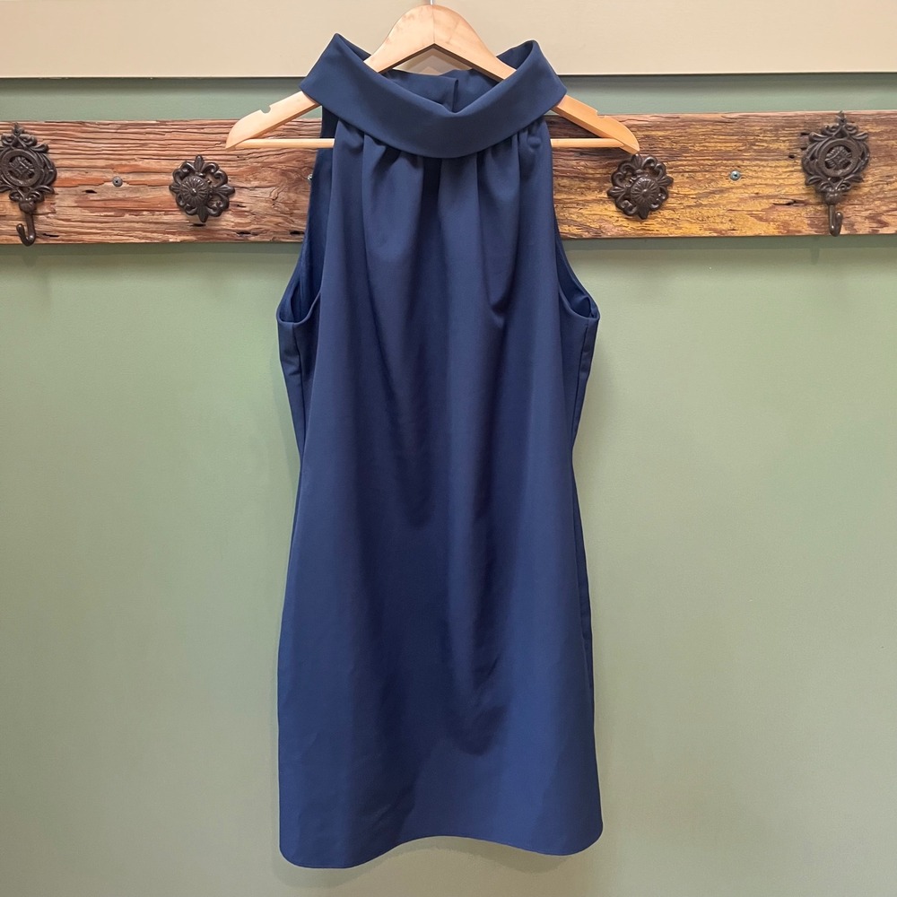 Sail to Sable Navy Blue Sleeveless Cowl Neck Button Back Shift Dress Medium
